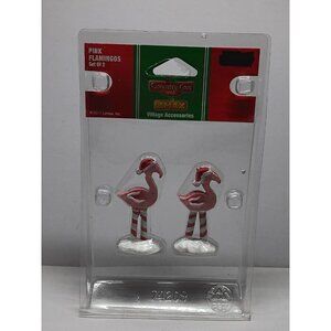 Lemax Christmas Village Pink Flamingos Santa Hats Candy Cane Legs Retired